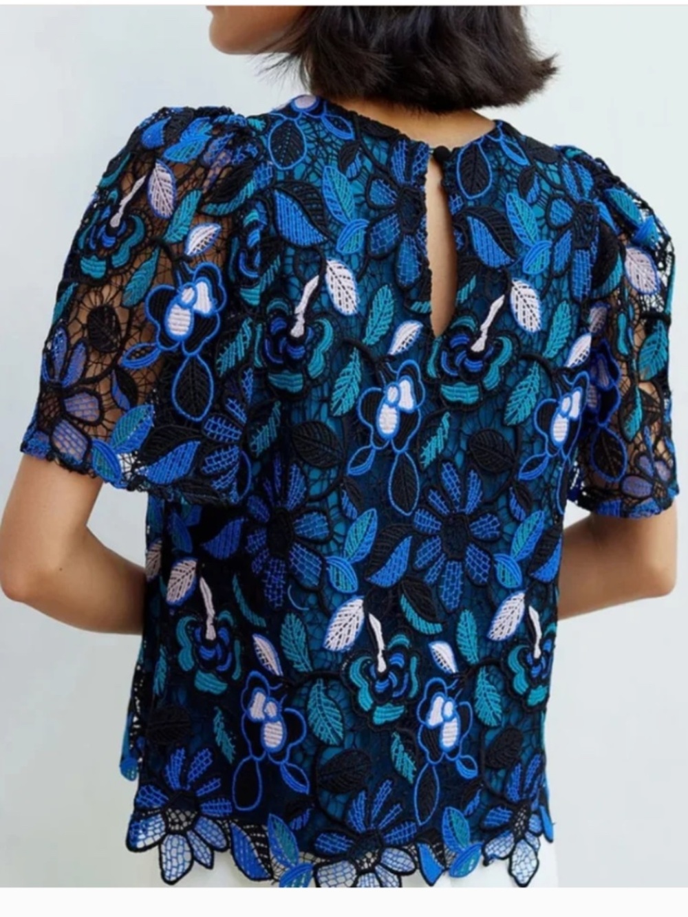 Abbey Glass Small S Marty top blue black floral lace - Picture 2 of 6